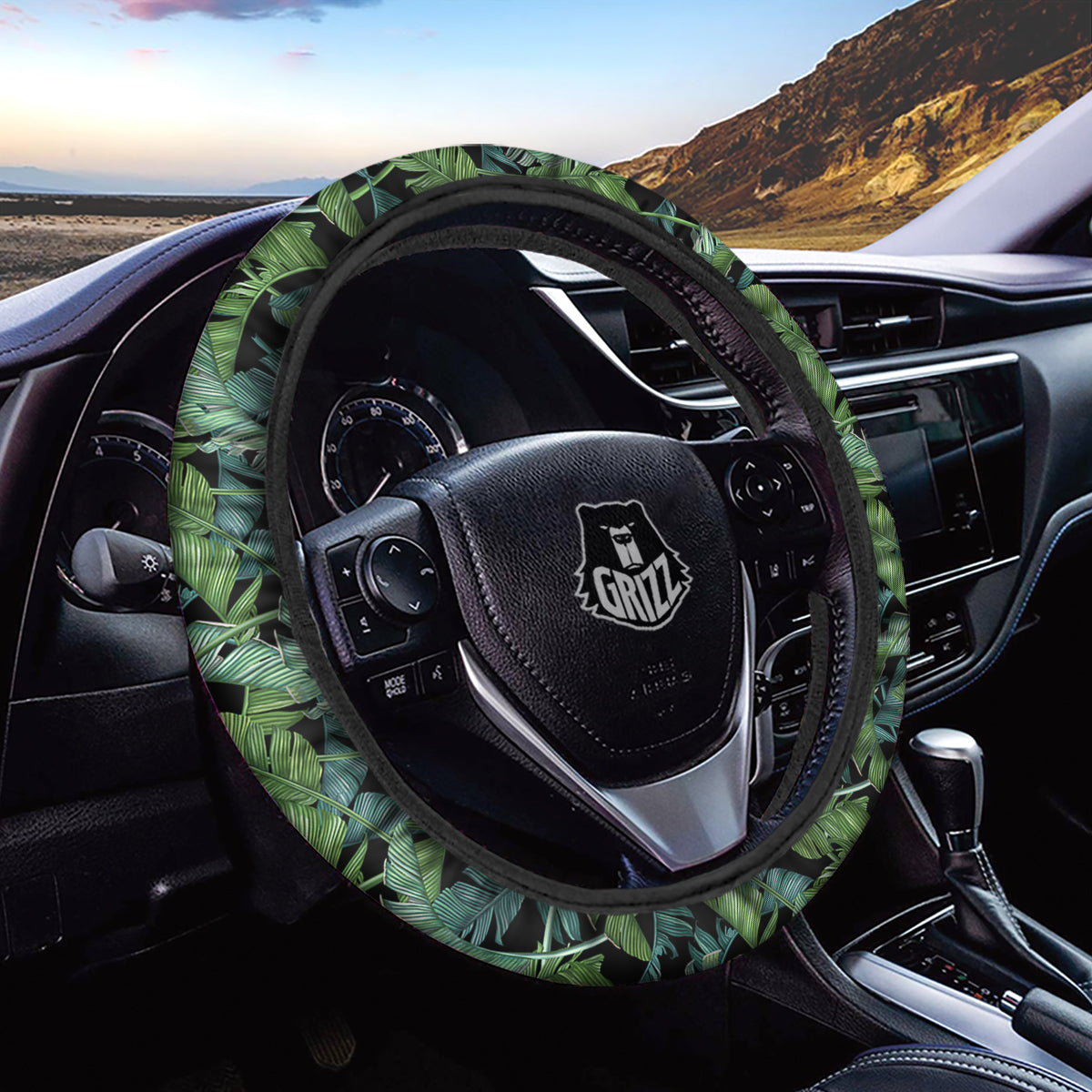 Banana Leaf Print Pattern Car Steering Wheel Cover-grizzshop