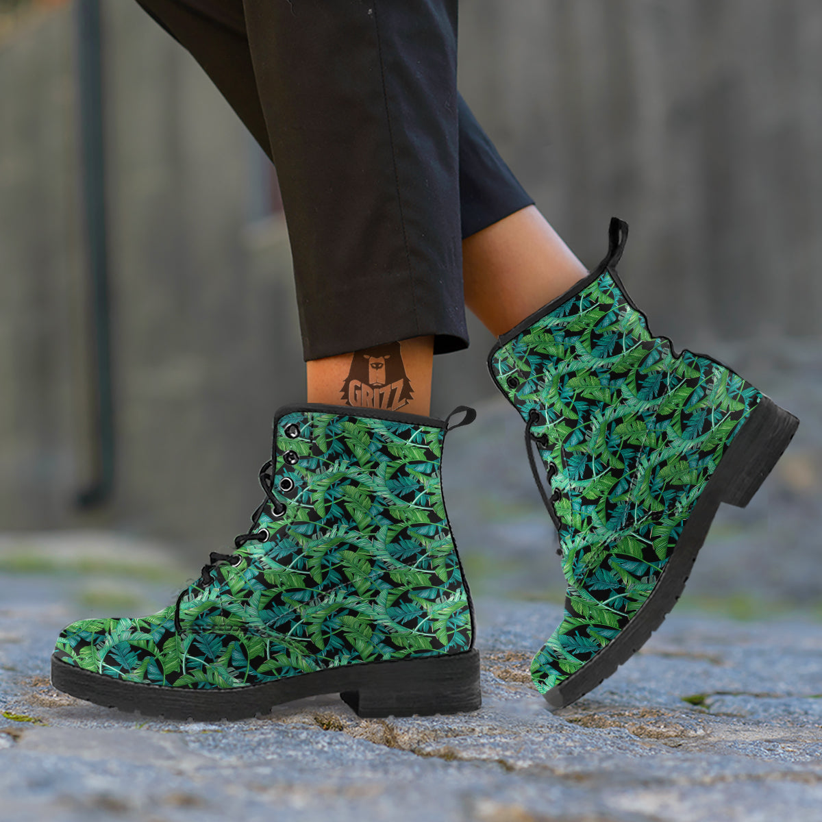 Banana Leaf Print Pattern Leather Boots-grizzshop
