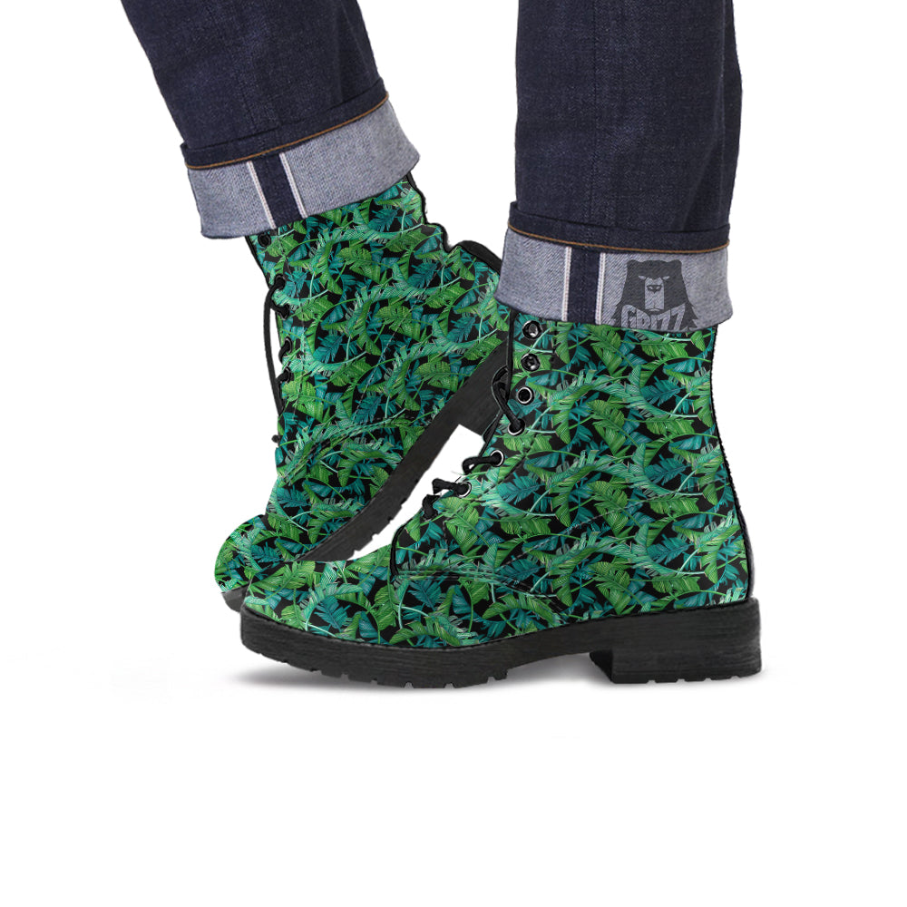 Banana Leaf Print Pattern Leather Boots-grizzshop