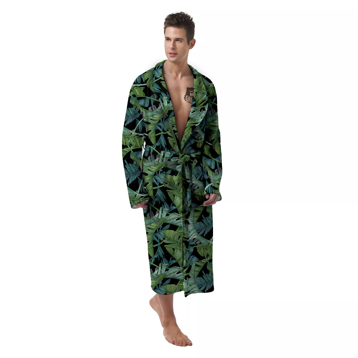 Banana Leaf Print Pattern Men's Robe-grizzshop
