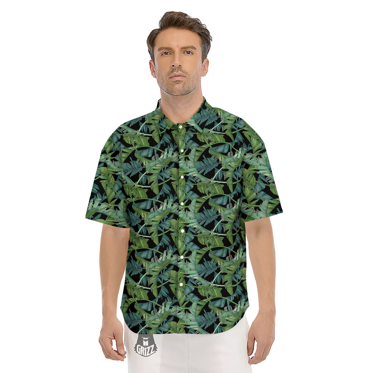 Banana Leaf Print Pattern Men's Short Sleeve Shirts-grizzshop