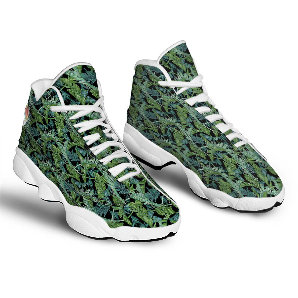 Banana Leaf Print Pattern White Basketball Shoes-grizzshop