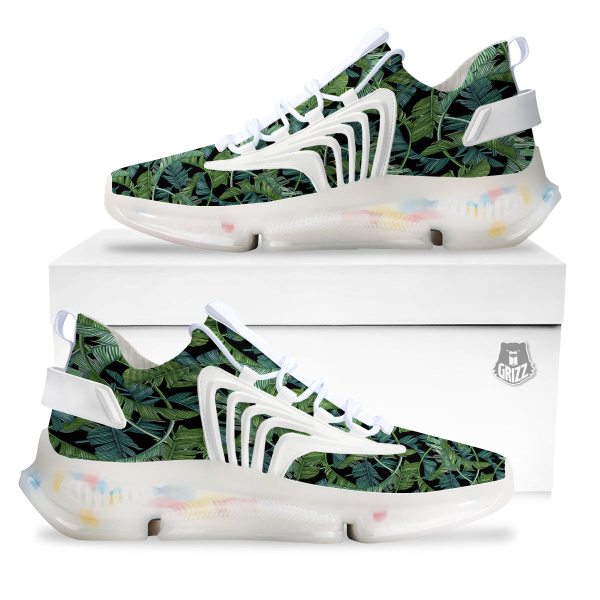 Banana Leaf Print Pattern White Gym Shoes-grizzshop