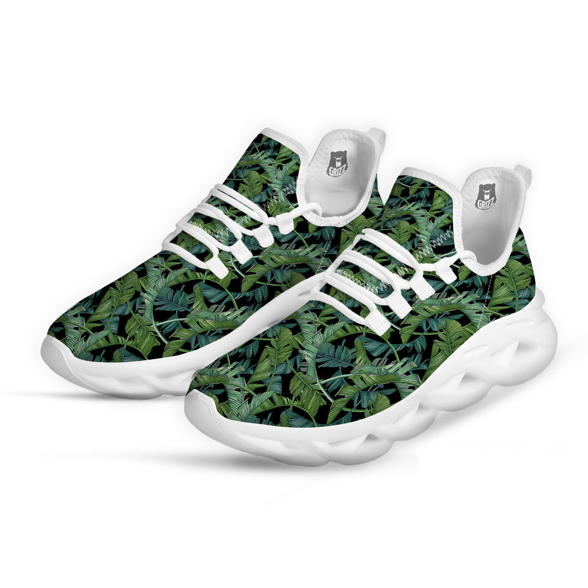 Banana Leaf Print Pattern White Running Shoes-grizzshop
