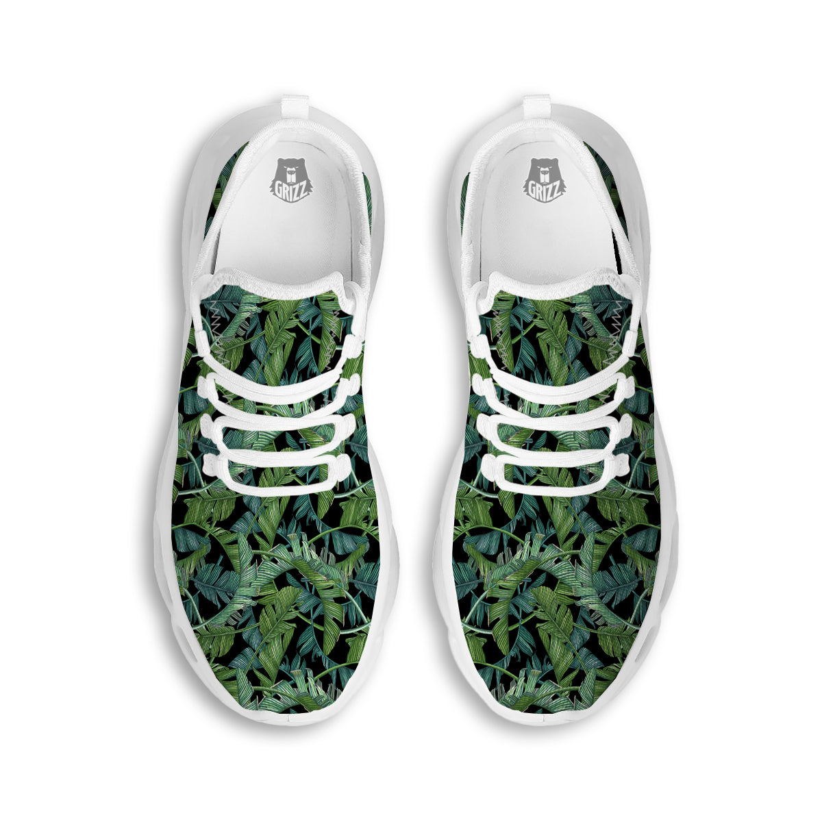 Banana Leaf Print Pattern White Running Shoes-grizzshop