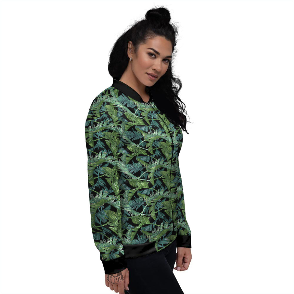 Banana Leaf Print Pattern Women's Bomber Jacket-grizzshop