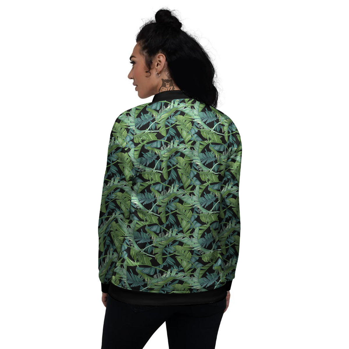 Banana Leaf Print Pattern Women's Bomber Jacket-grizzshop