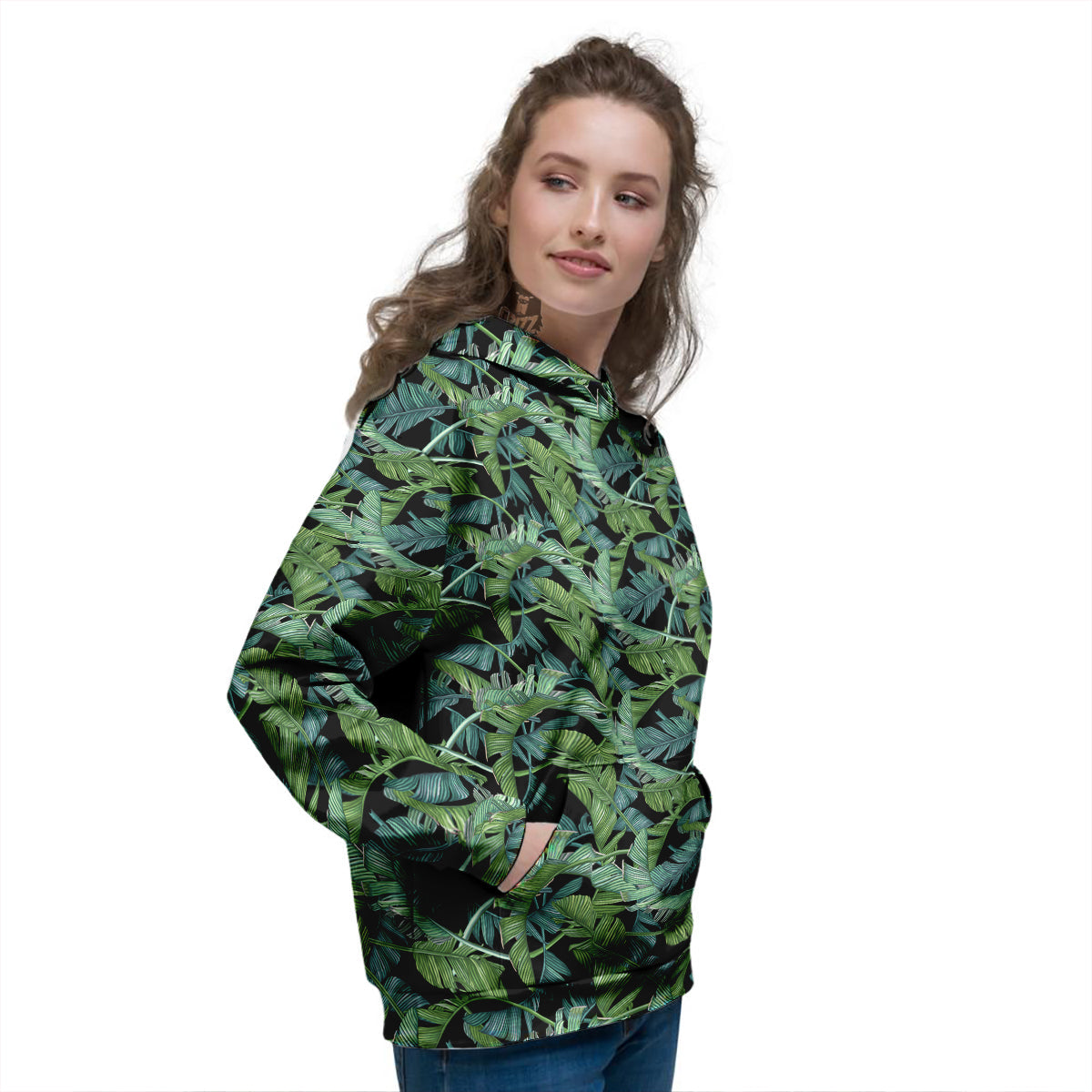 Banana Leaf Print Pattern Women's Hoodie-grizzshop