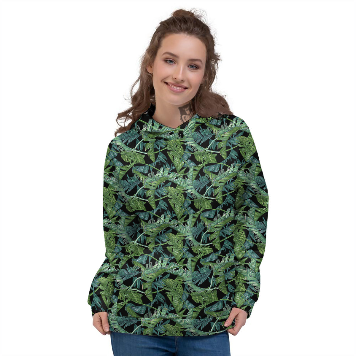 Banana Leaf Print Pattern Women's Hoodie-grizzshop