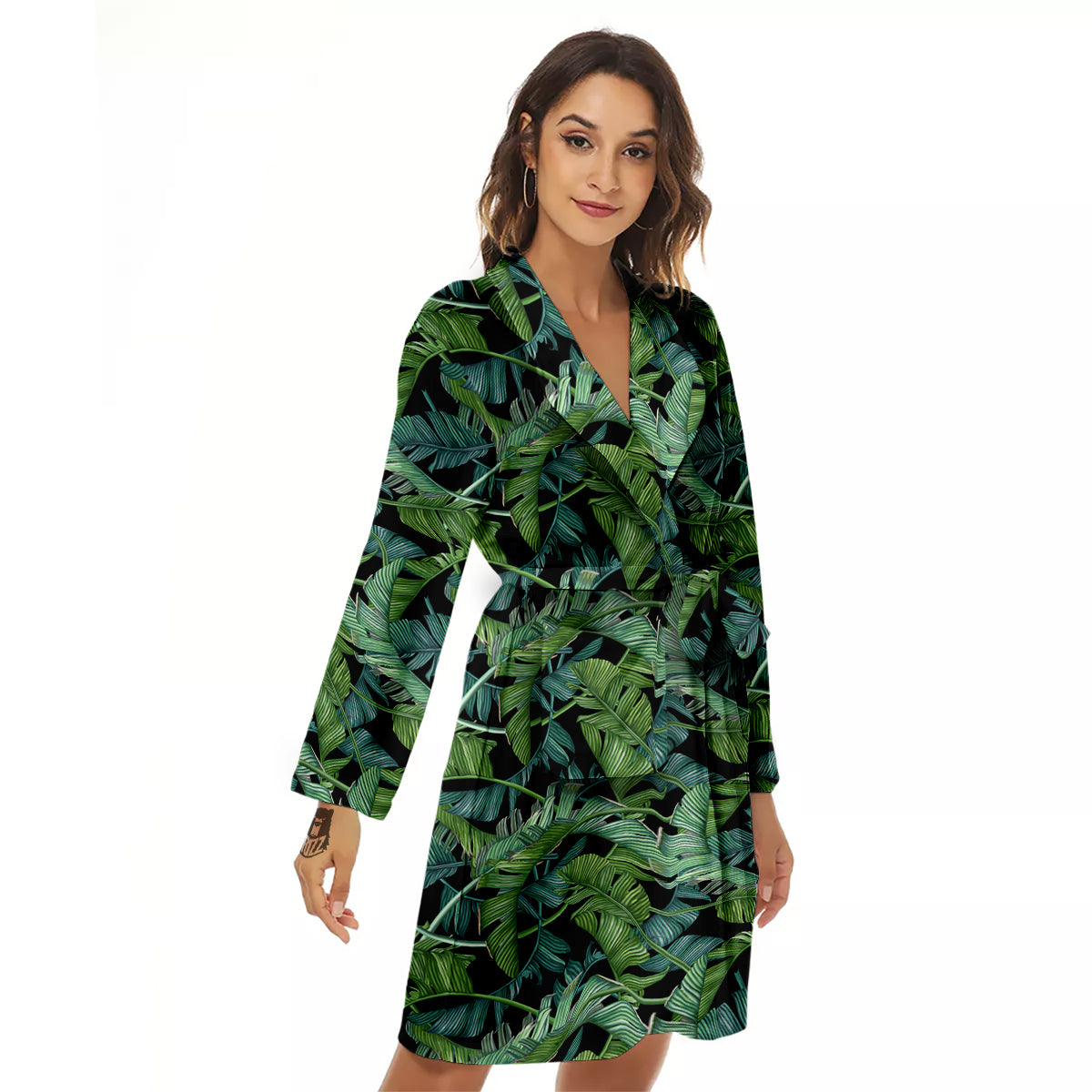 Banana Leaf Print Pattern Women's Robe-grizzshop