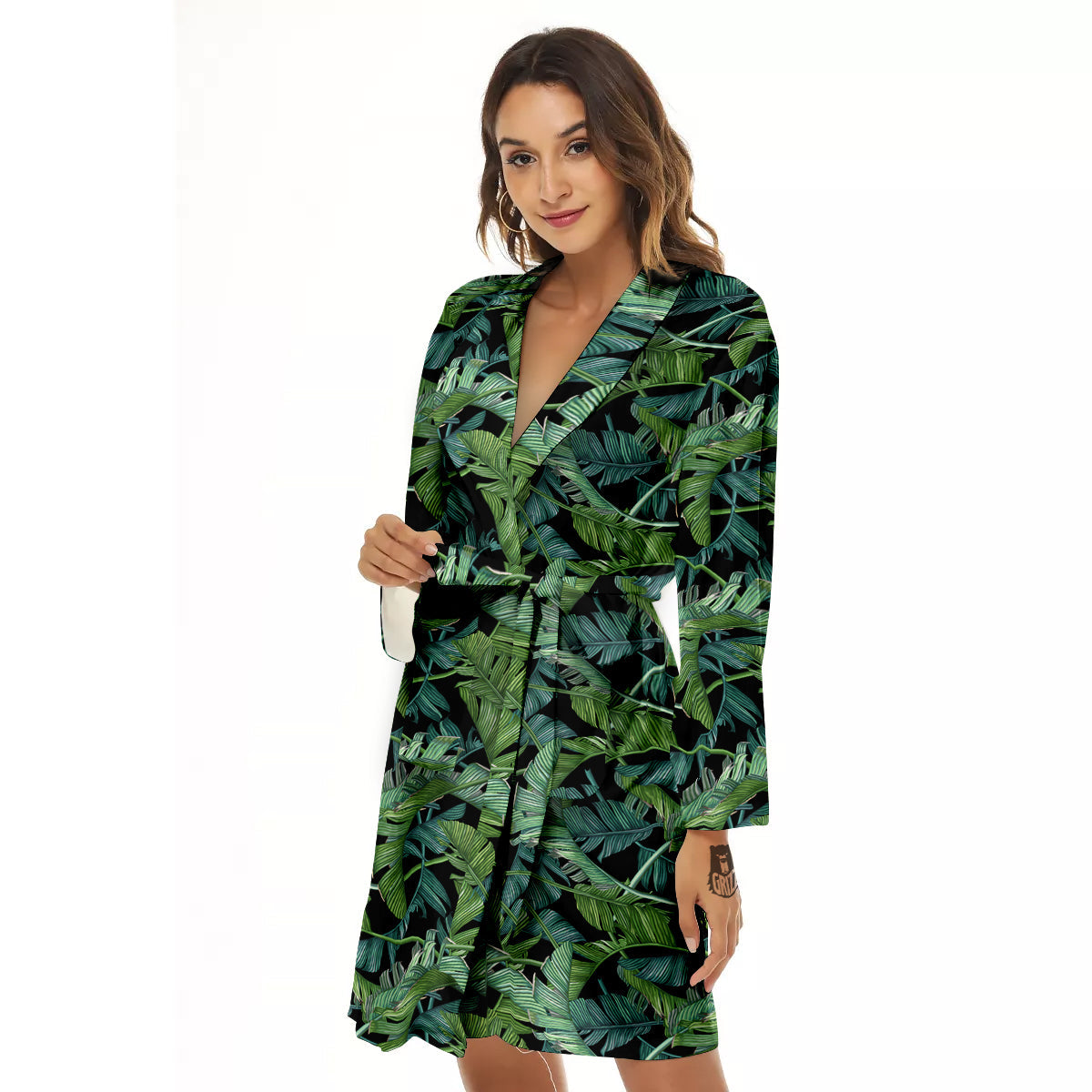 Banana Leaf Print Pattern Women's Robe-grizzshop