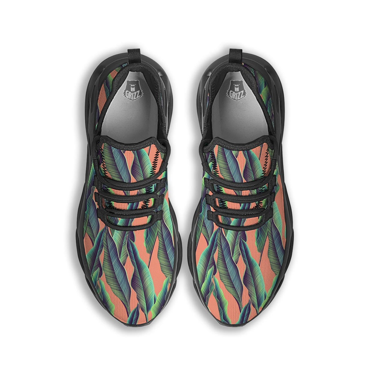 Banana Leaf Tropical Print Pattern Black Running Shoes-grizzshop