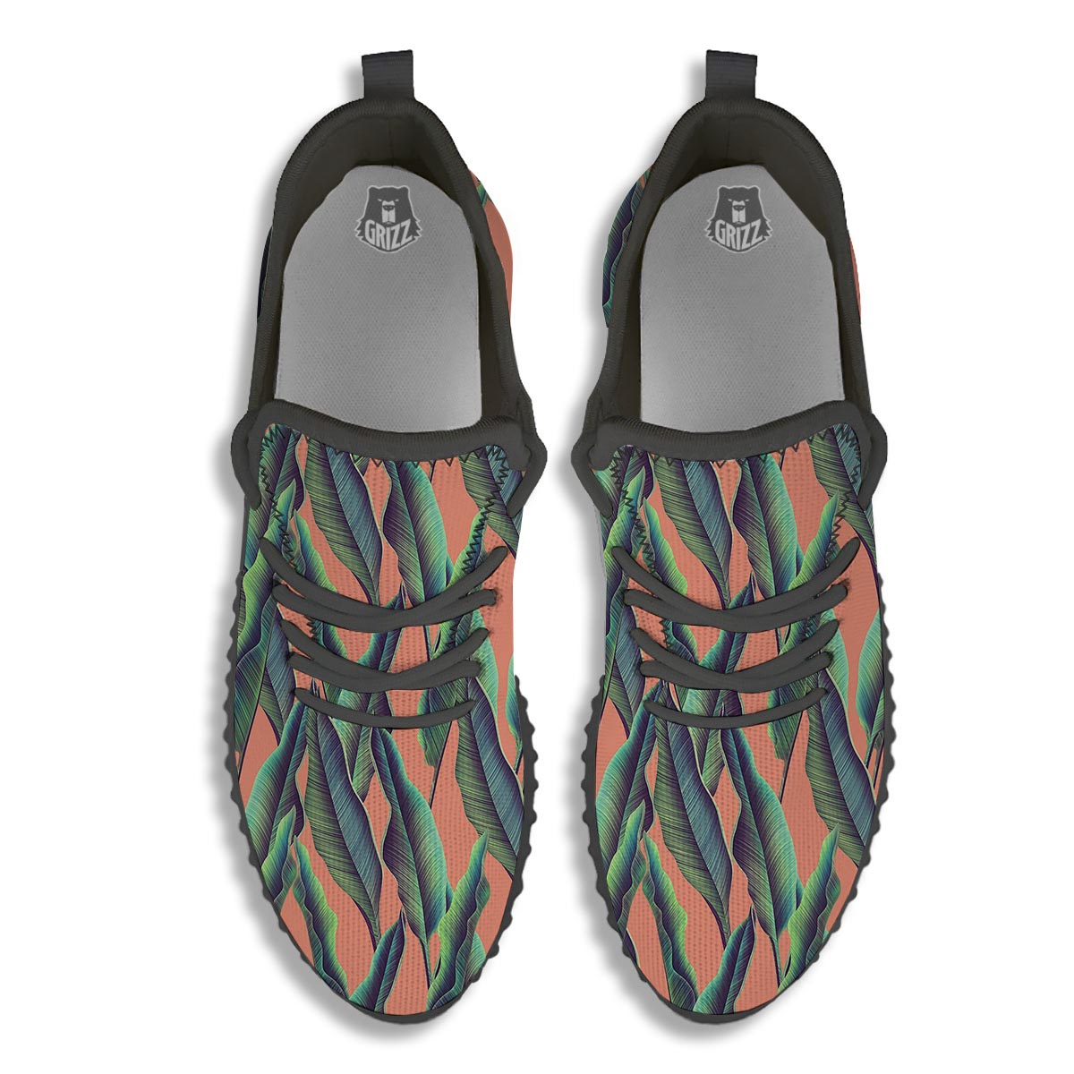 Banana Leaf Tropical Print Pattern Black Walking Shoes-grizzshop