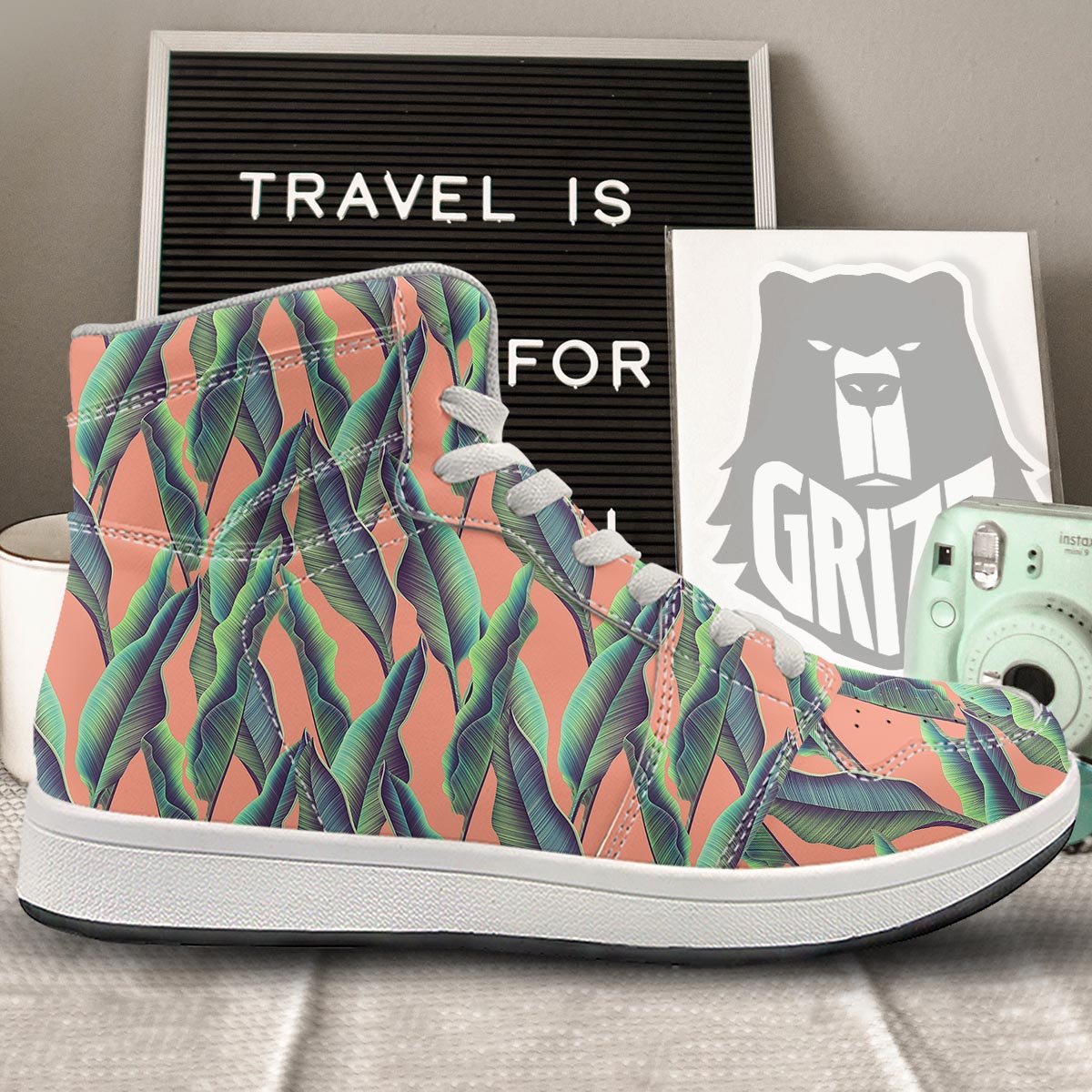 Banana Leaf Tropical Print Pattern High Top Sneakers-grizzshop