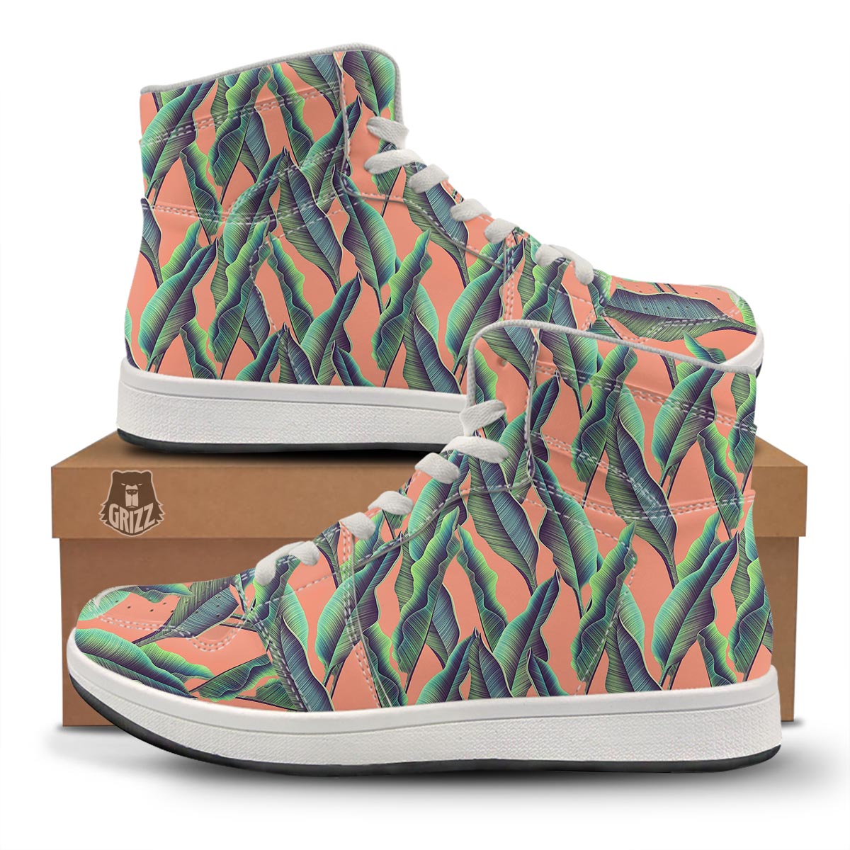 Banana Leaf Tropical Print Pattern High Top Sneakers-grizzshop