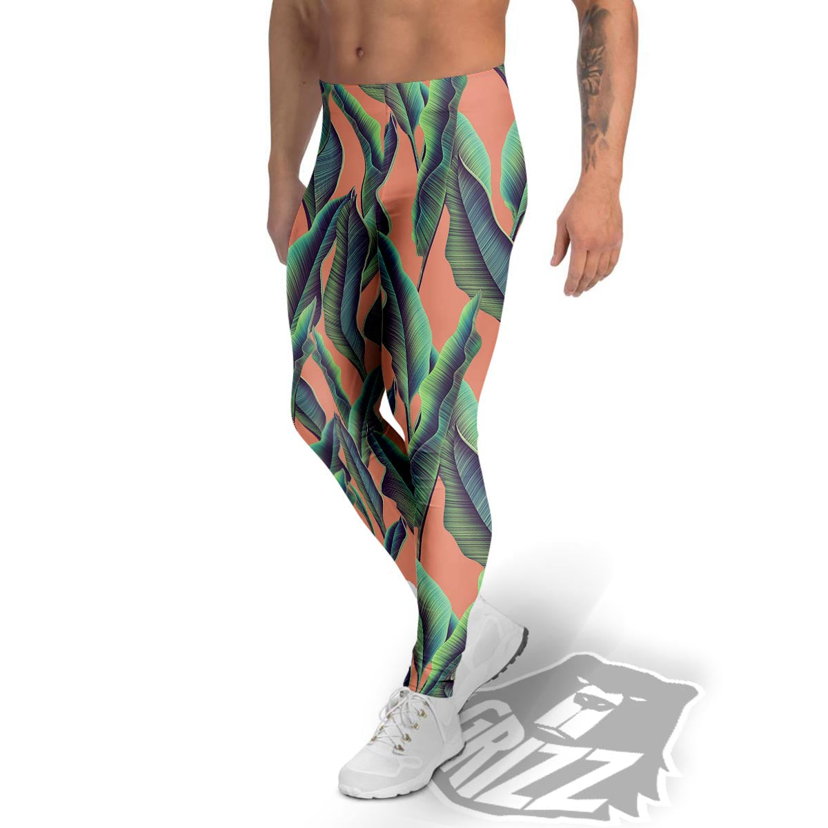 Banana Leaf Tropical Print Pattern Men's Leggings-grizzshop
