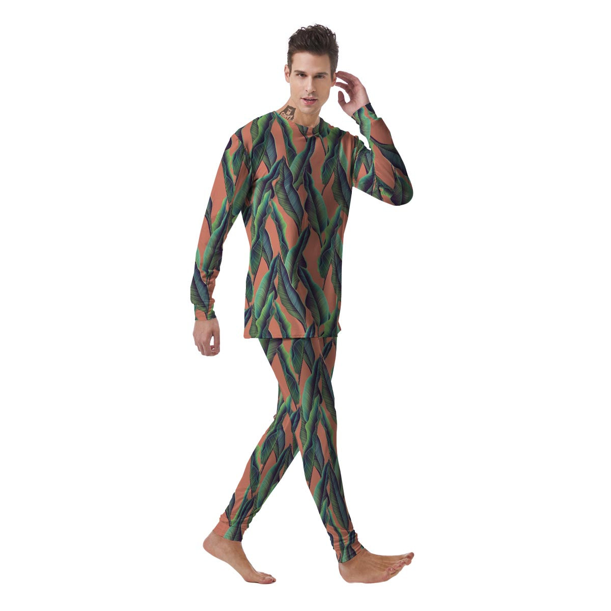 Banana Leaf Tropical Print Pattern Men's Pajamas-grizzshop