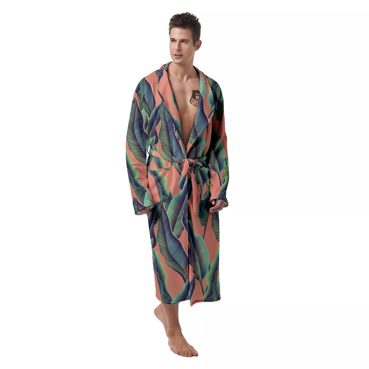 Banana Leaf Tropical Print Pattern Men's Robe-grizzshop