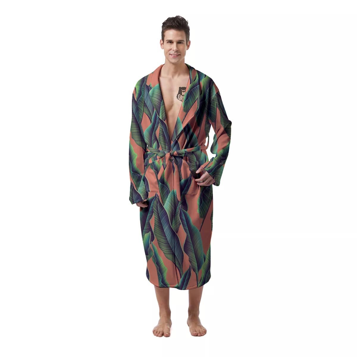 Banana Leaf Tropical Print Pattern Men's Robe-grizzshop