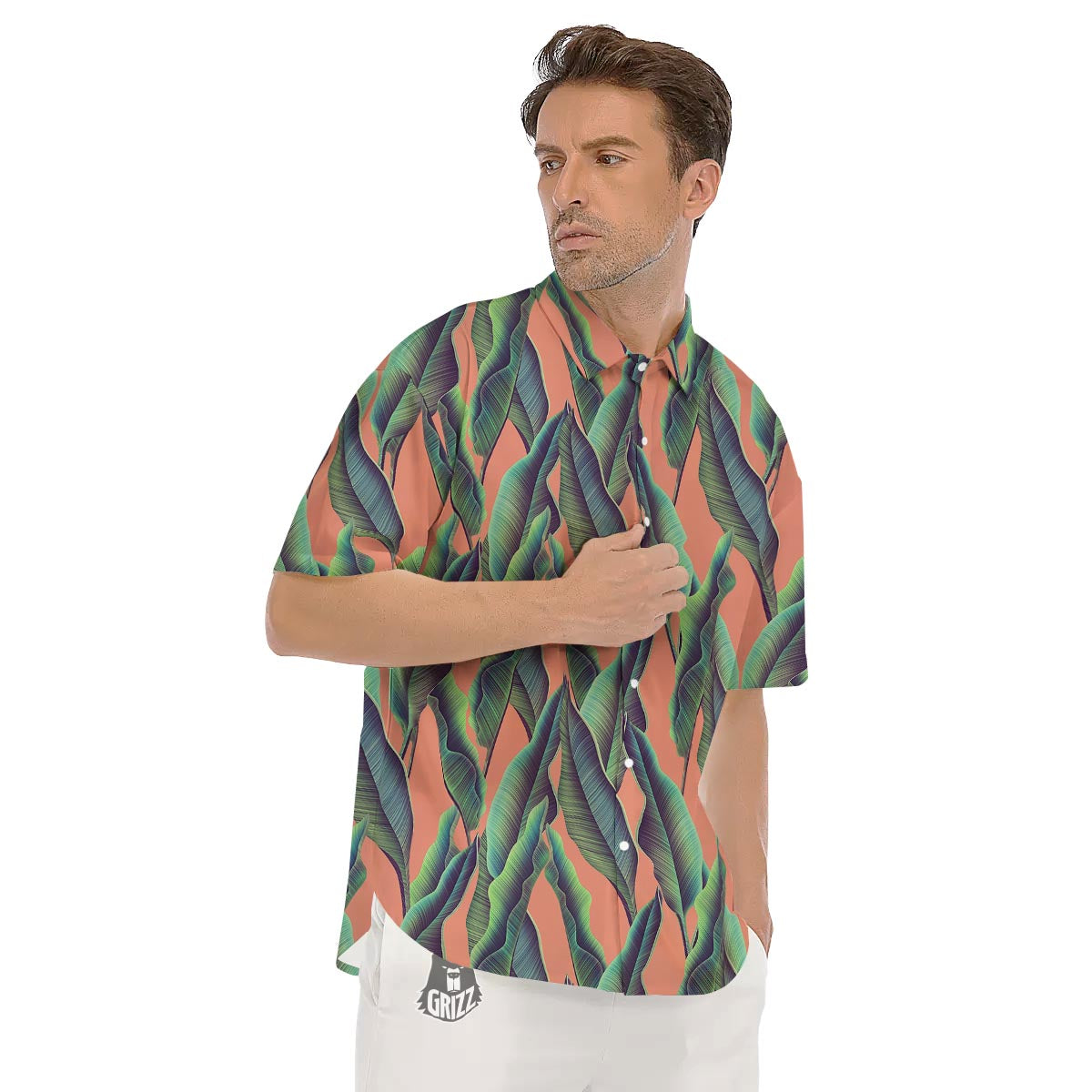 Banana Leaf Tropical Print Pattern Men's Short Sleeve Shirts-grizzshop