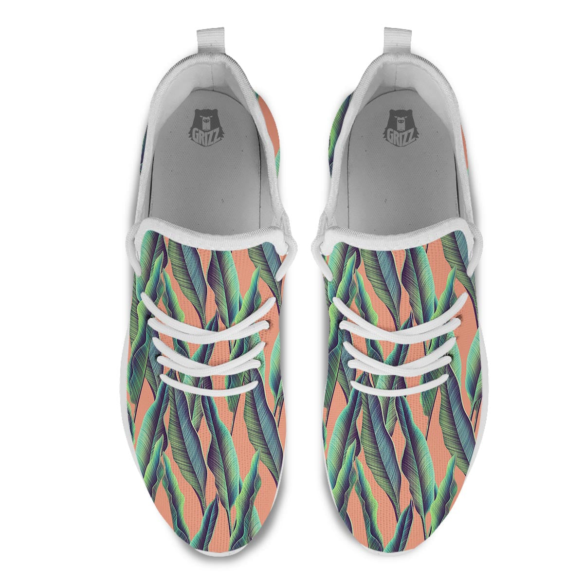 Banana Leaf Tropical Print Pattern White Athletic Shoes-grizzshop