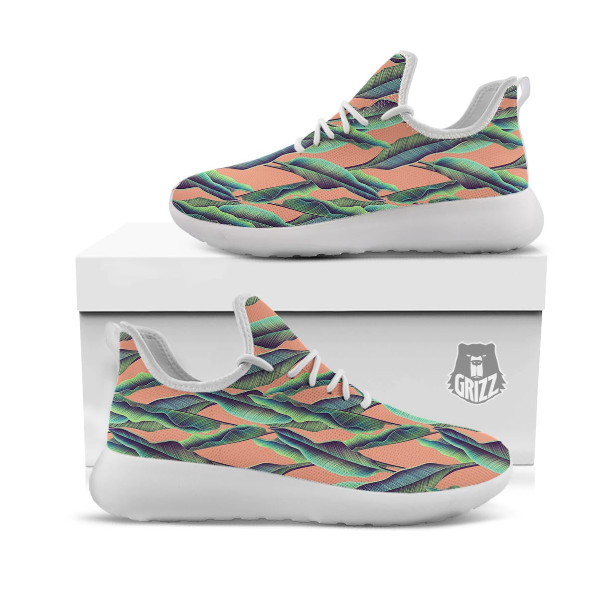 Banana Leaf Tropical Print Pattern White Athletic Shoes-grizzshop