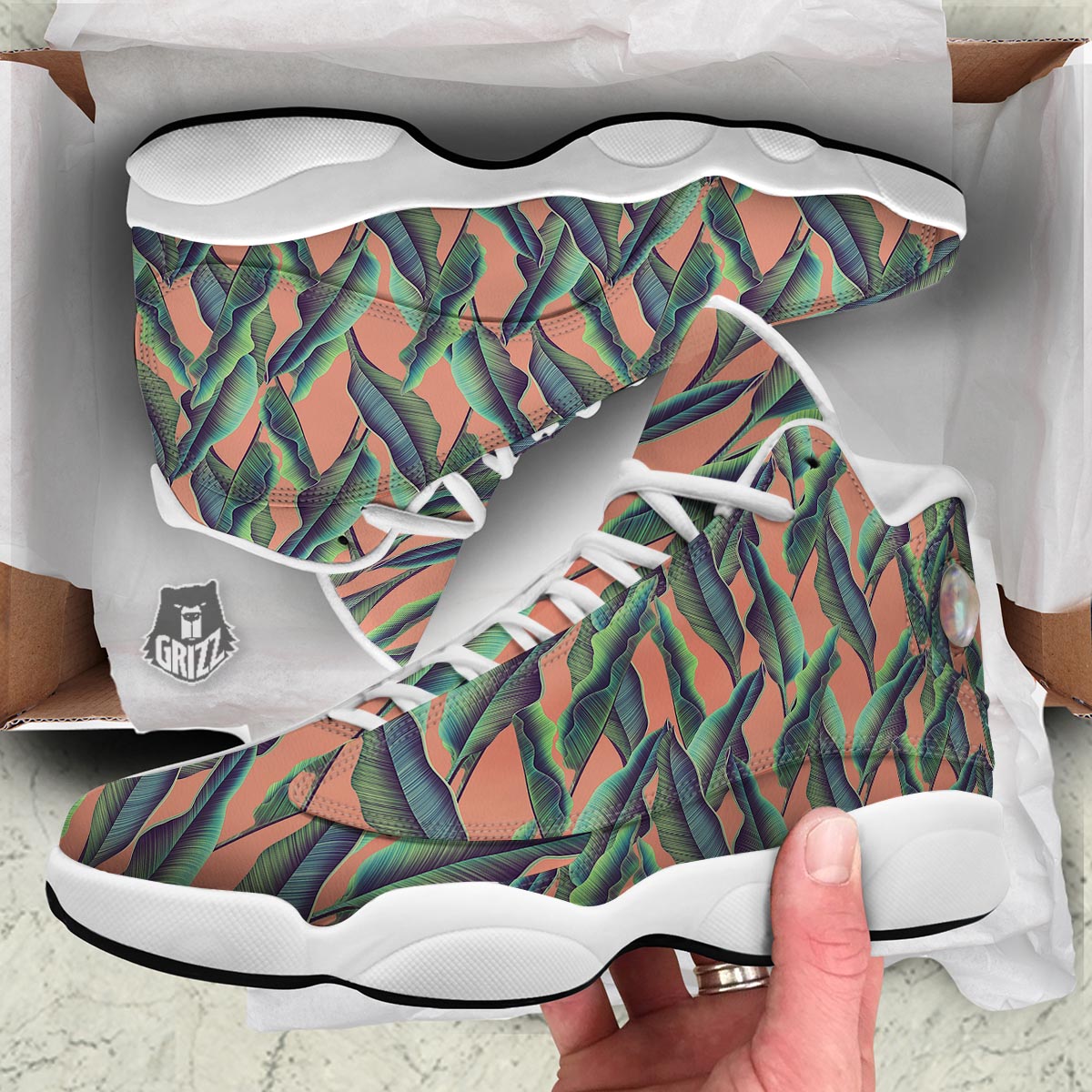 Banana Leaf Tropical Print Pattern White Basketball Shoes-grizzshop