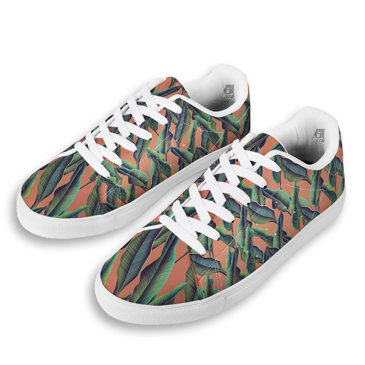 Banana Leaf Tropical Print Pattern White Low Top Sneakers-grizzshop