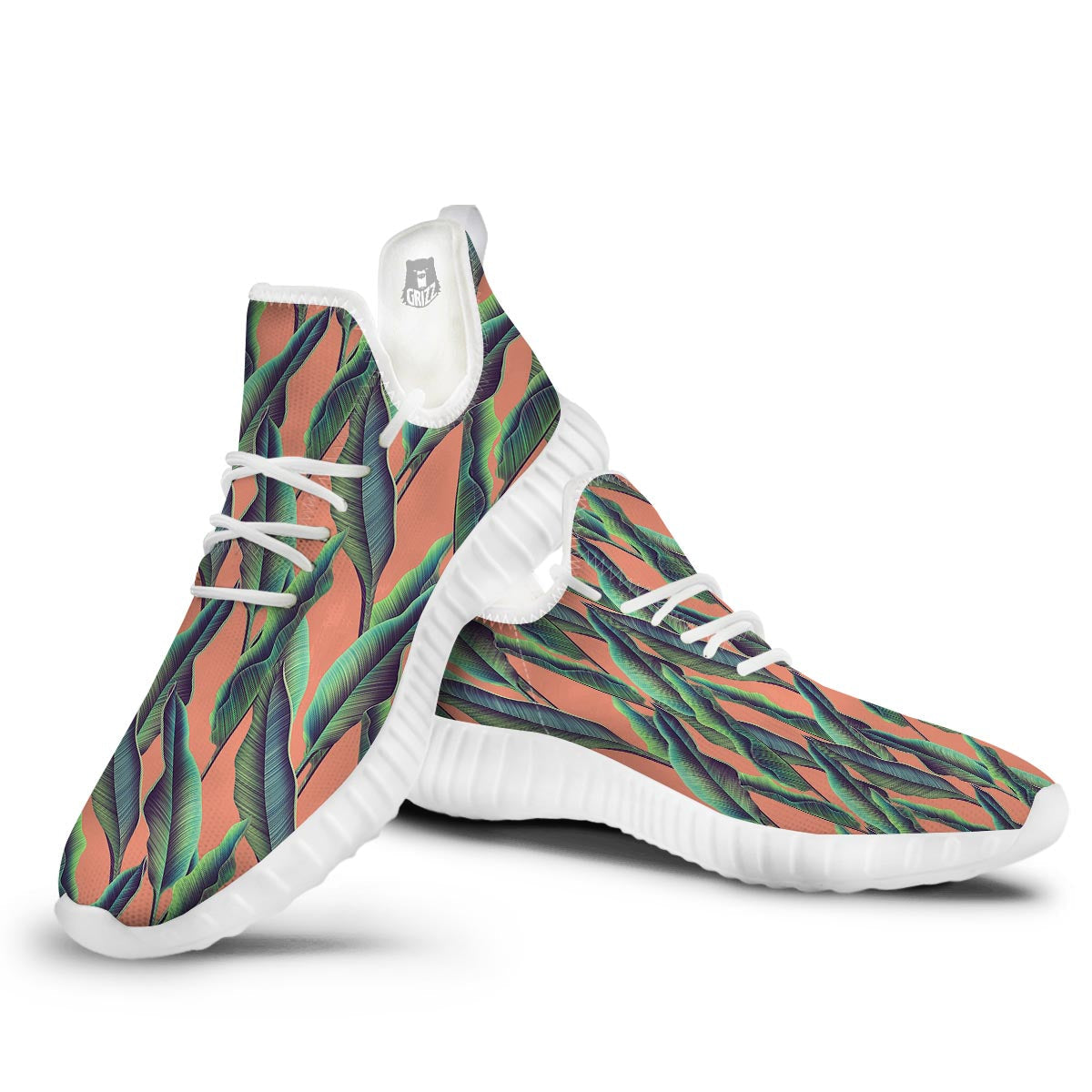 Banana Leaf Tropical Print Pattern White Walking Shoes-grizzshop
