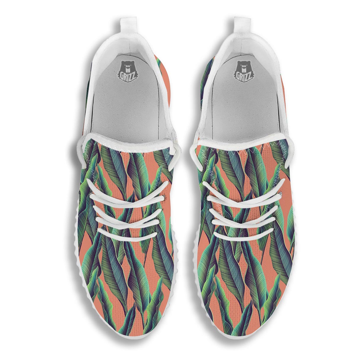 Banana Leaf Tropical Print Pattern White Walking Shoes-grizzshop