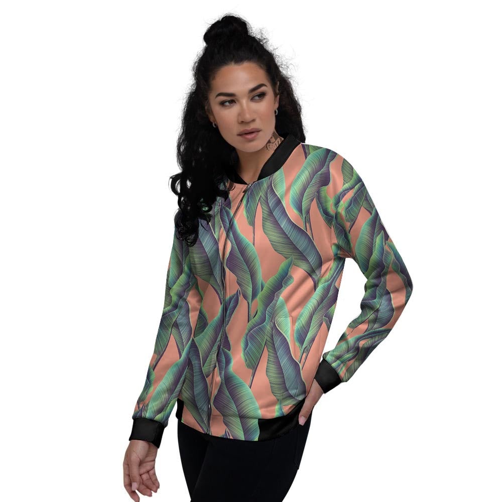 Banana Leaf Tropical Print Pattern Women's Bomber Jacket-grizzshop