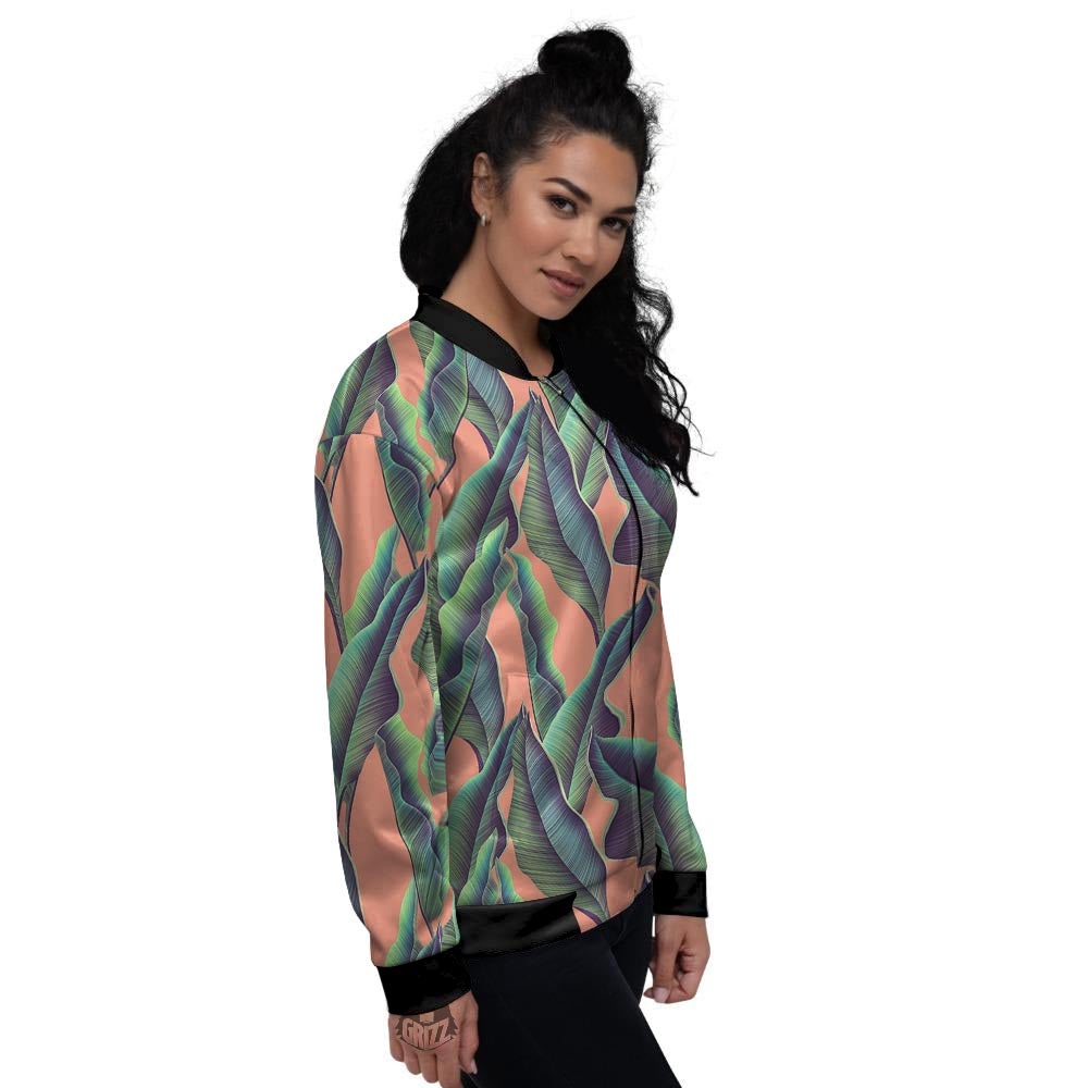 Banana Leaf Tropical Print Pattern Women's Bomber Jacket-grizzshop