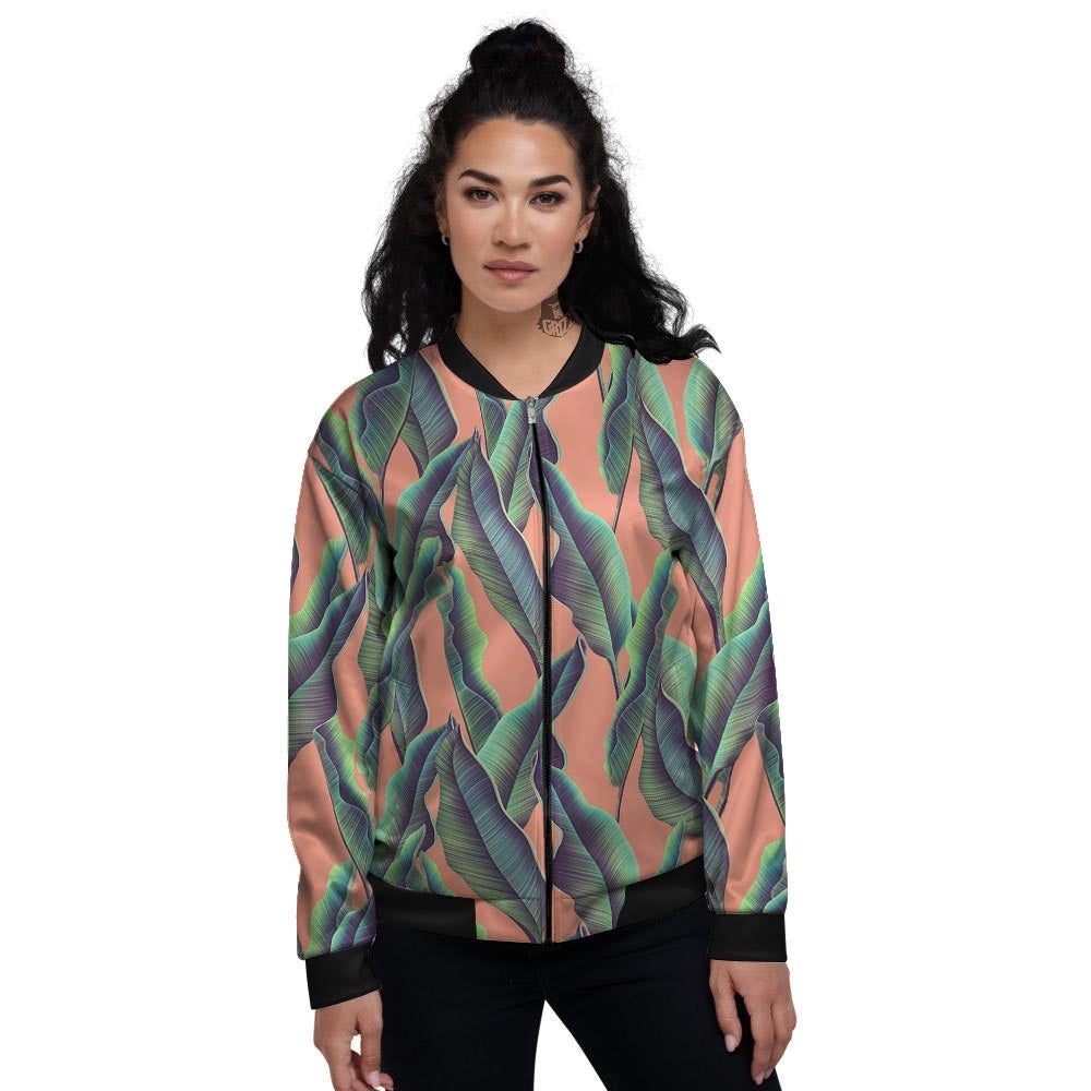 Banana Leaf Tropical Print Pattern Women's Bomber Jacket-grizzshop