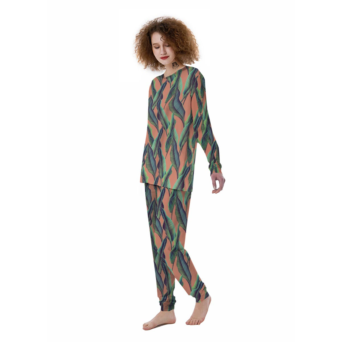 Banana Leaf Tropical Print Pattern Women's Pajamas-grizzshop