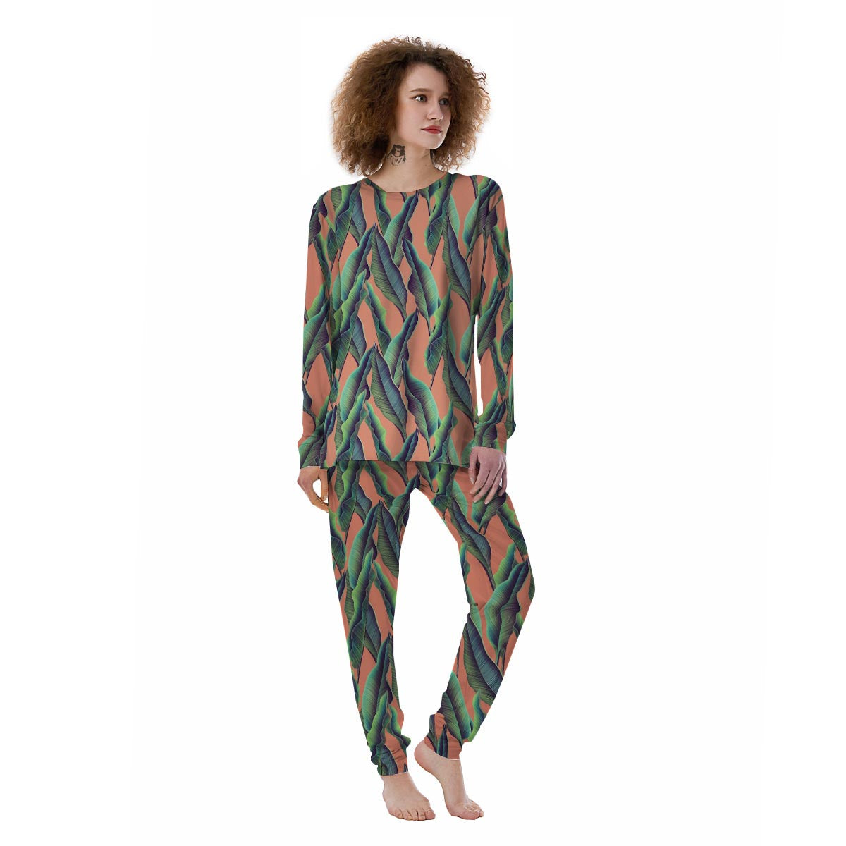 Banana Leaf Tropical Print Pattern Women's Pajamas-grizzshop