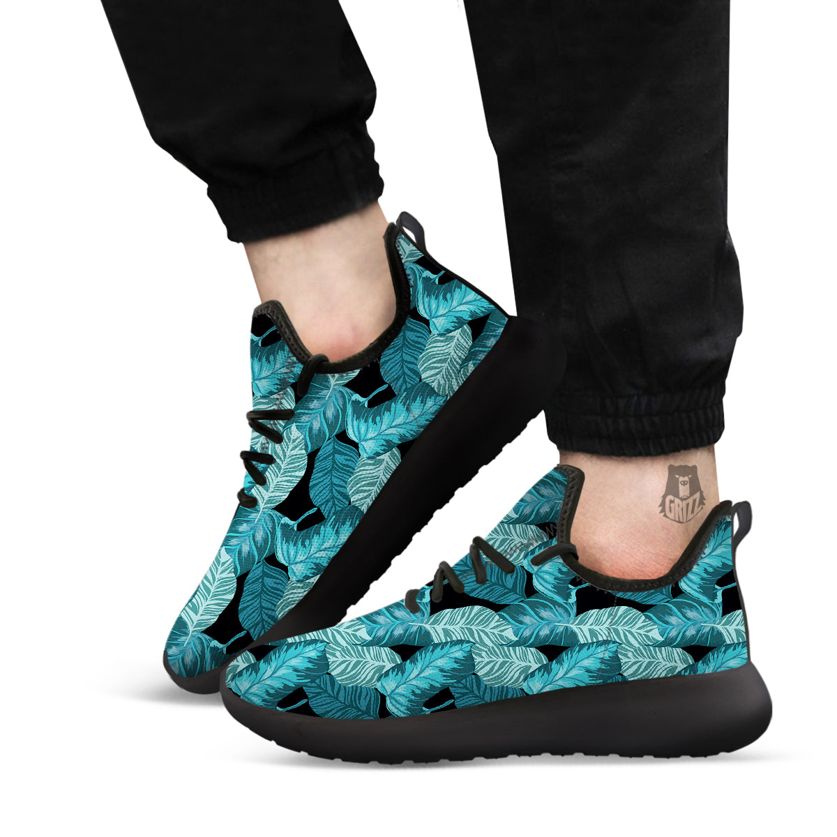 Banana Leaf Turquoise Print Pattern Black Athletic Shoes-grizzshop