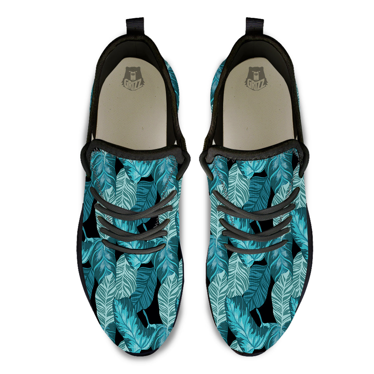 Banana Leaf Turquoise Print Pattern Black Athletic Shoes-grizzshop