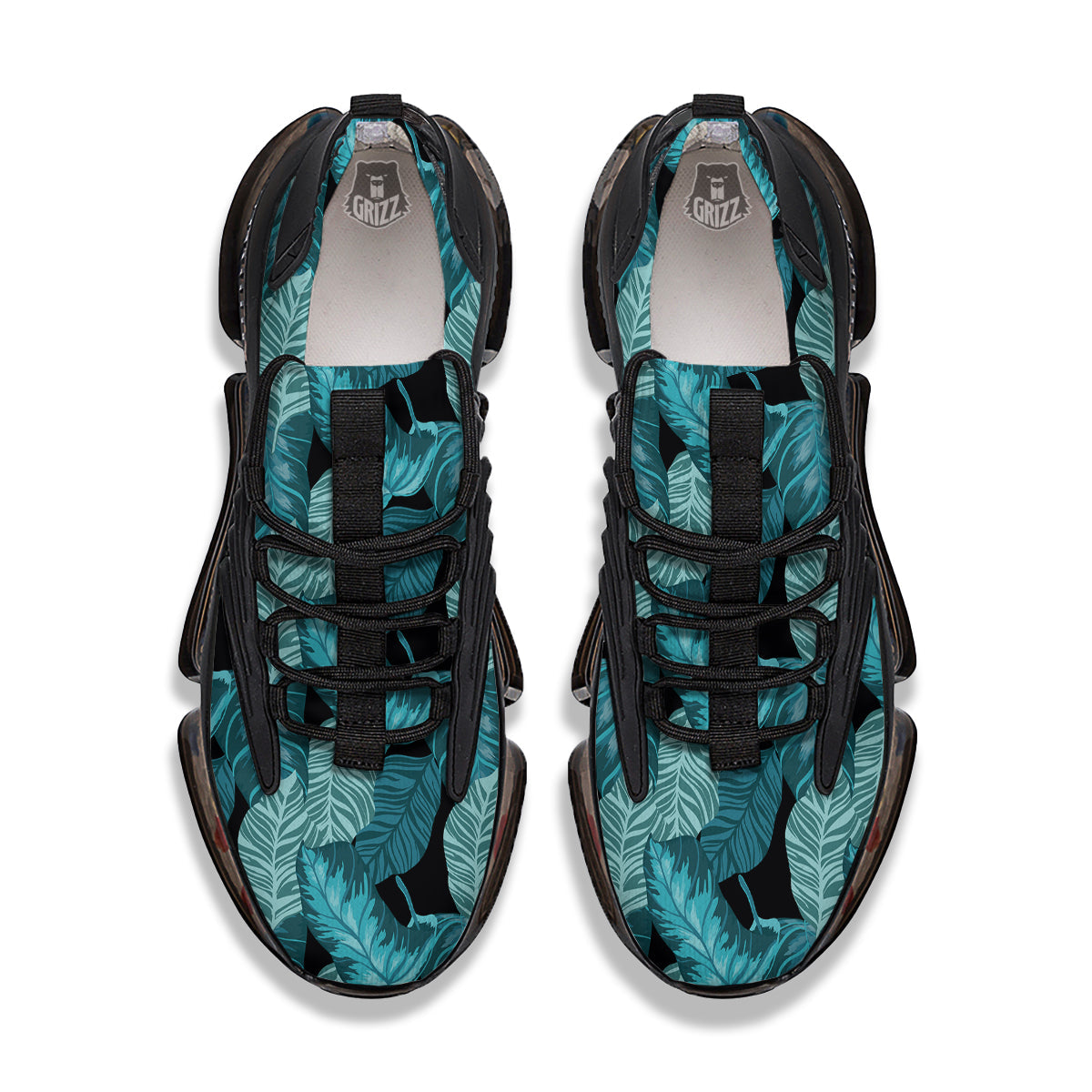 Banana Leaf Turquoise Print Pattern Black Gym Shoes-grizzshop