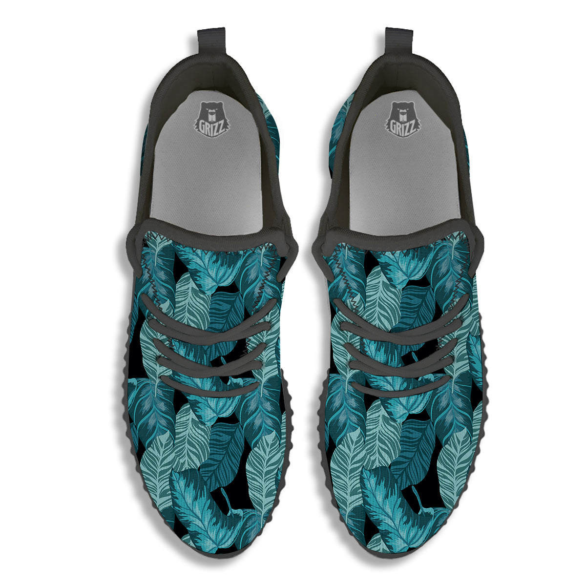 Banana Leaf Turquoise Print Pattern Black Walking Shoes-grizzshop