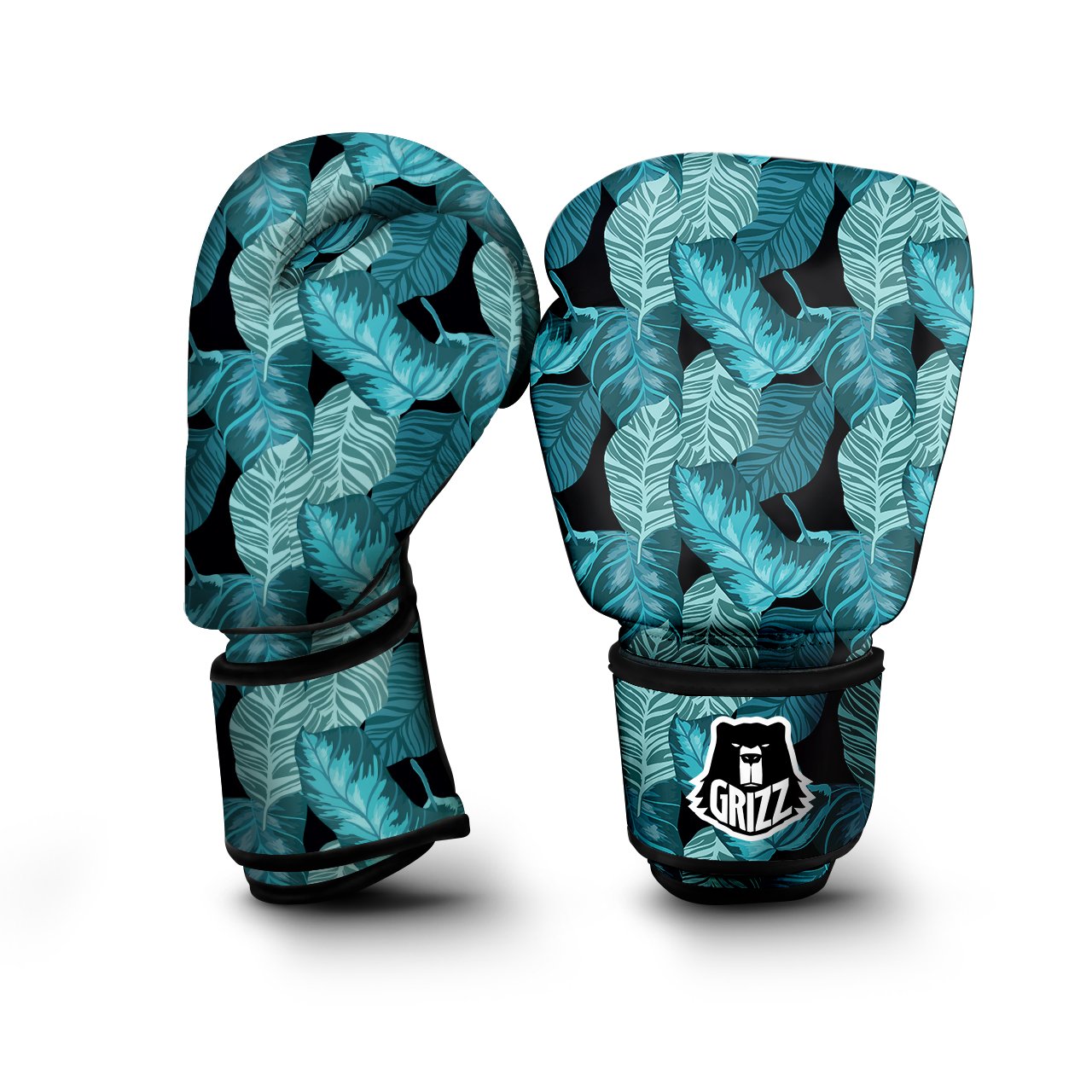 Banana Leaf Turquoise Print Pattern Boxing Gloves-grizzshop