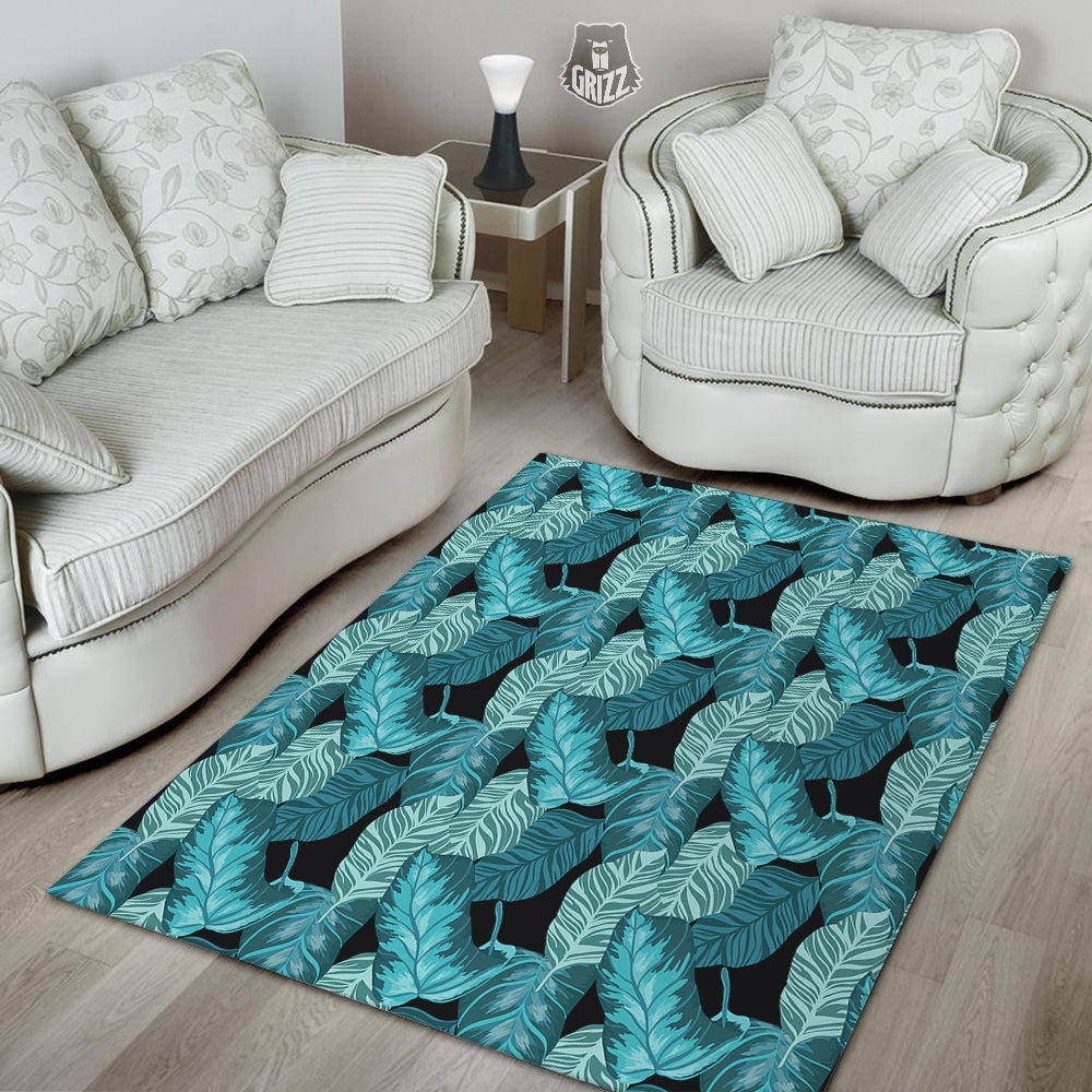 Banana Leaf Turquoise Print Pattern Floor Mat-grizzshop