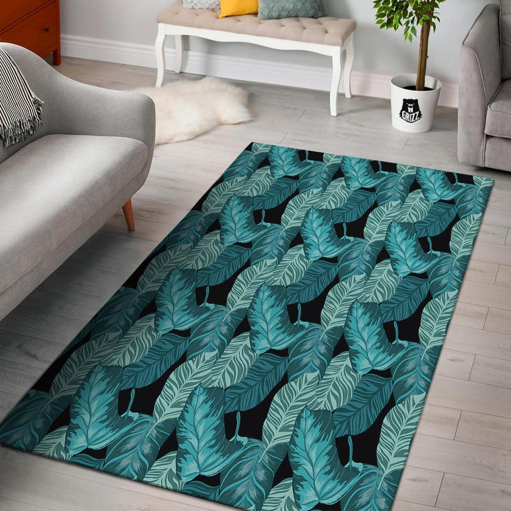 Banana Leaf Turquoise Print Pattern Floor Mat-grizzshop