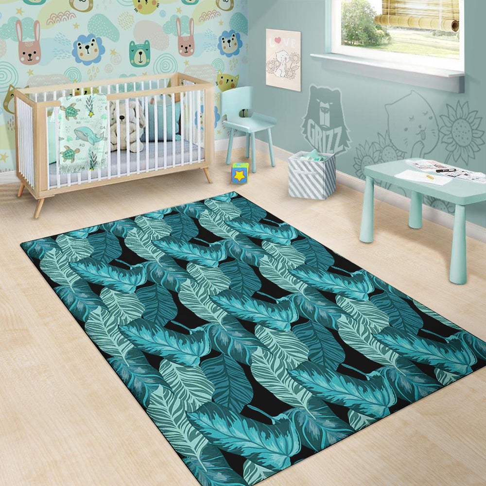 Banana Leaf Turquoise Print Pattern Floor Mat-grizzshop