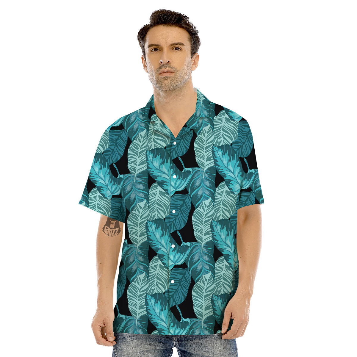Banana Leaf Turquoise Print Pattern Men's Hawaiian Shirt-grizzshop