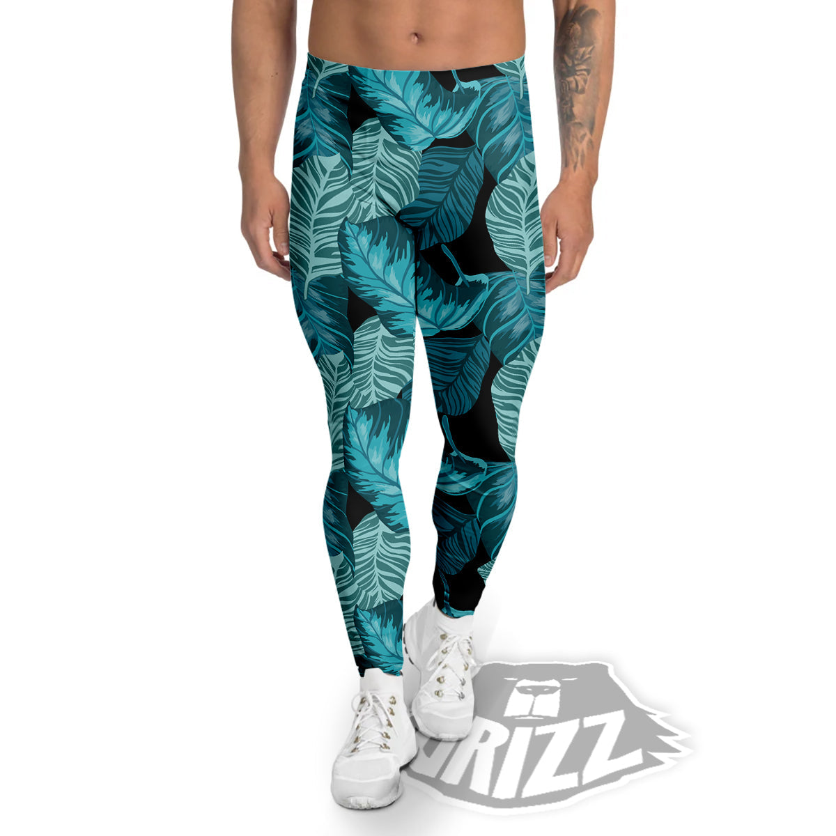 Banana Leaf Turquoise Print Pattern Men's Leggings-grizzshop