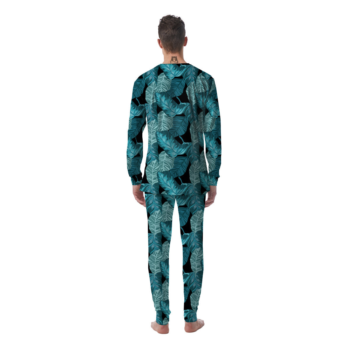 Banana Leaf Turquoise Print Pattern Men's Pajamas-grizzshop