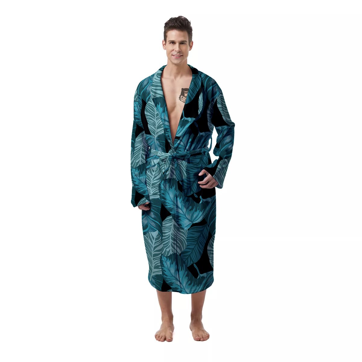 Banana Leaf Turquoise Print Pattern Men's Robe-grizzshop
