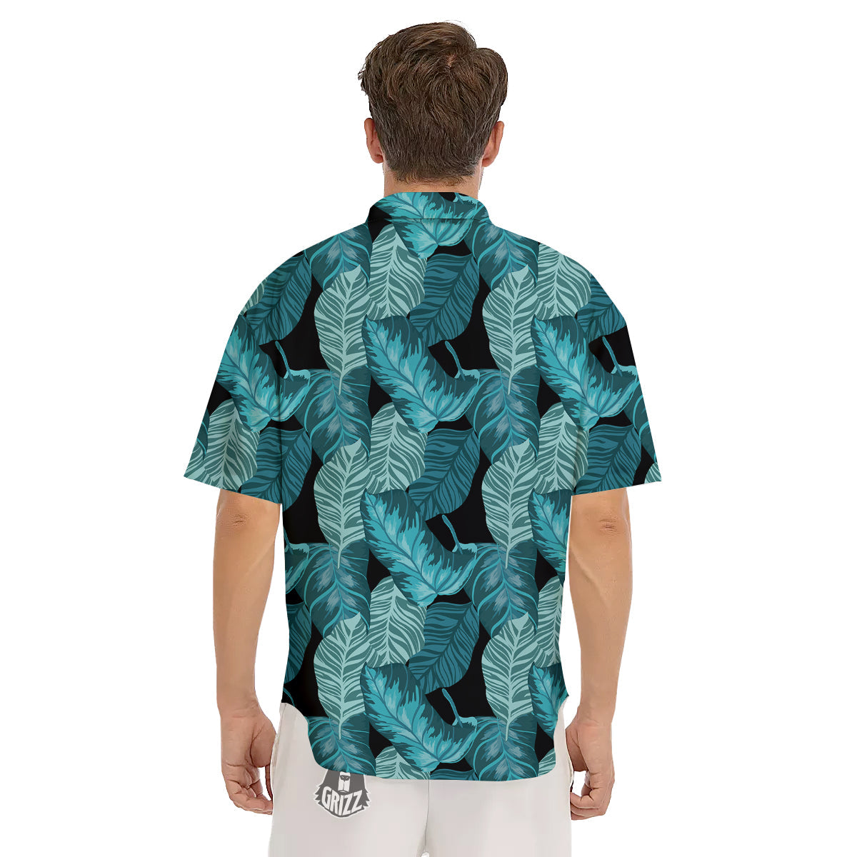 Banana Leaf Turquoise Print Pattern Men's Short Sleeve Shirts-grizzshop