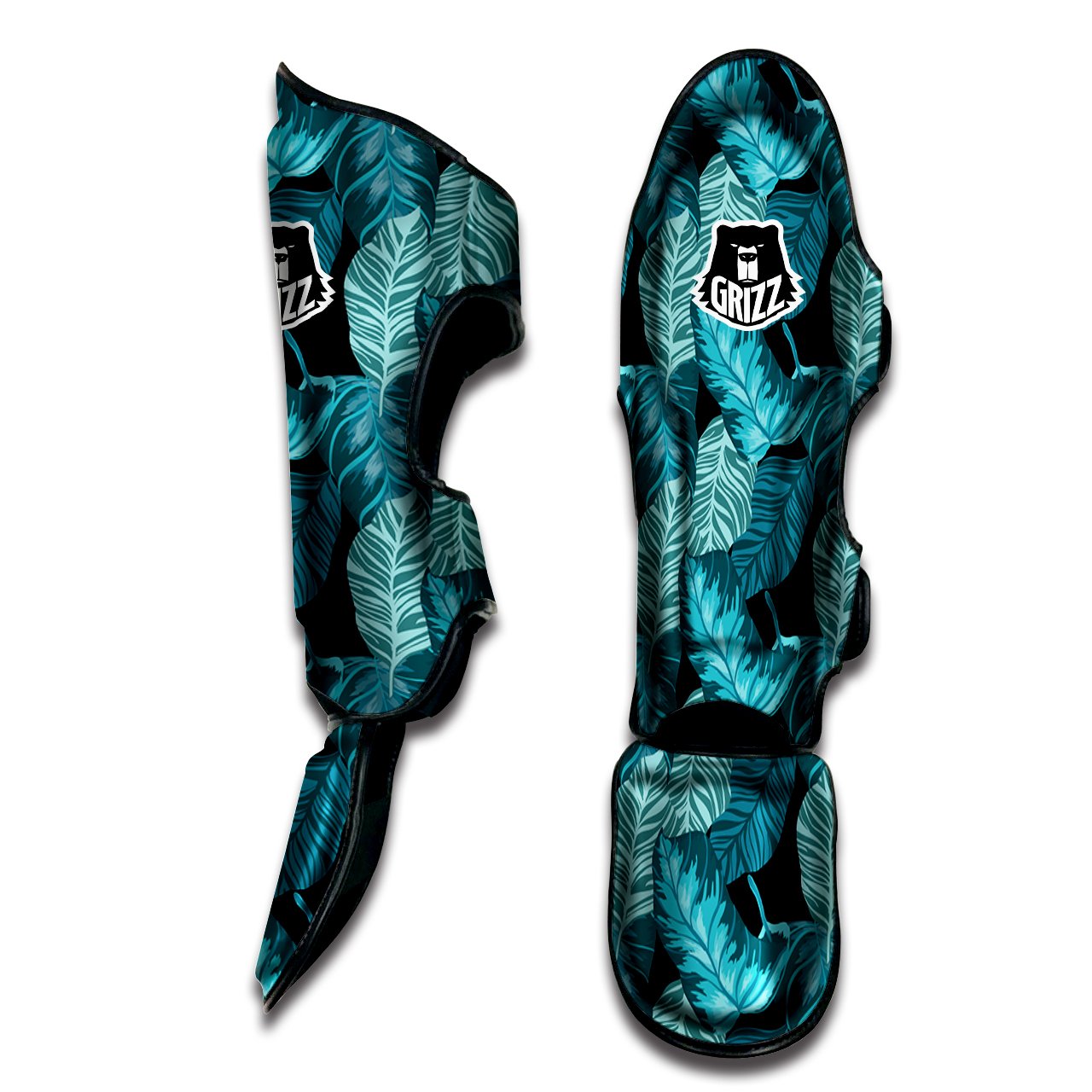 Banana Leaf Turquoise Print Pattern Muay Thai Shin Guards-grizzshop