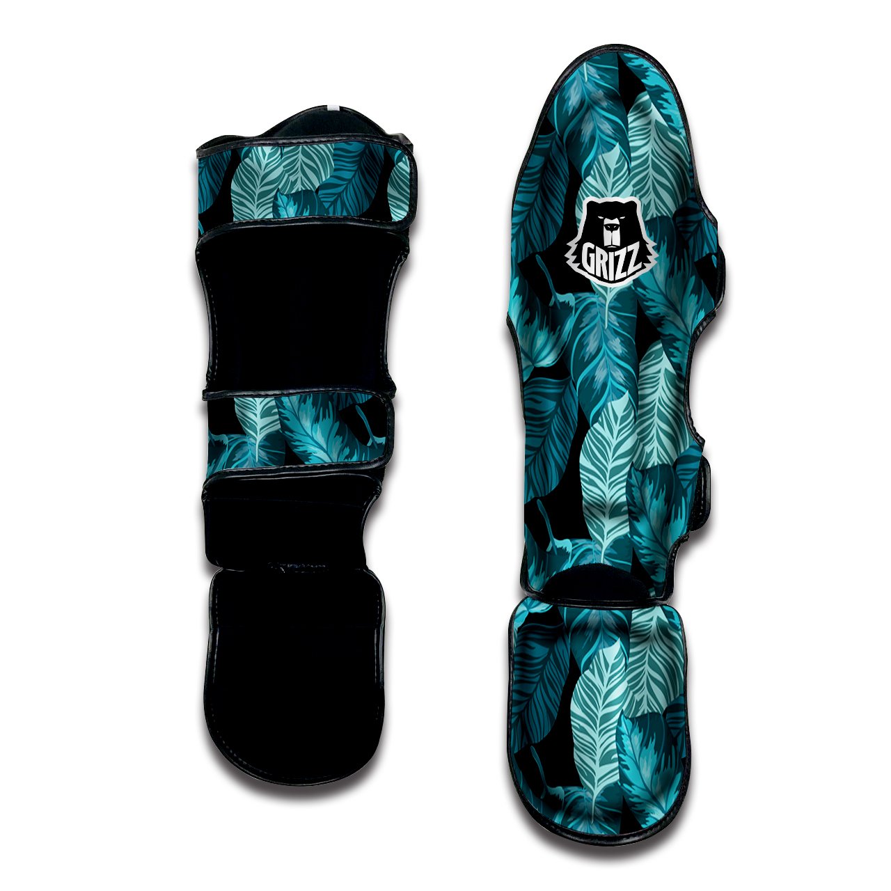 Banana Leaf Turquoise Print Pattern Muay Thai Shin Guards-grizzshop